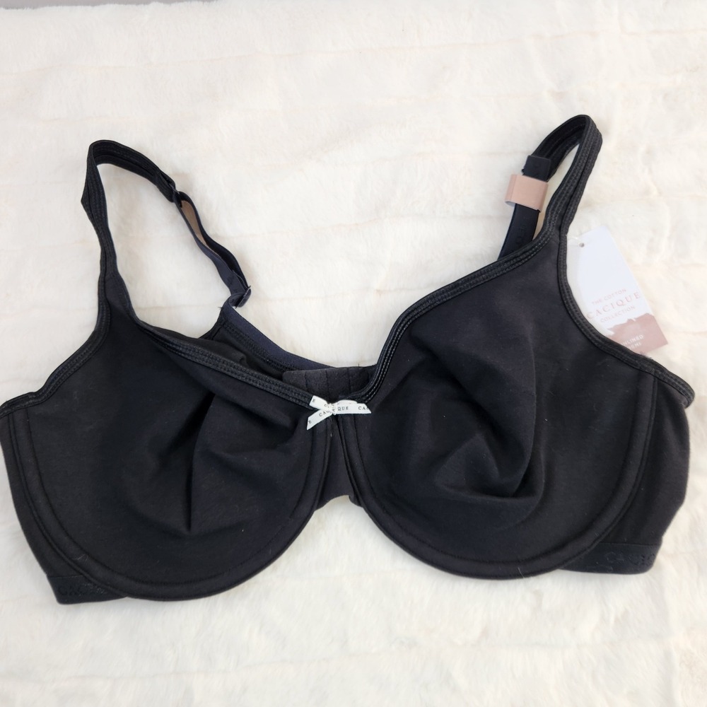 Cacique Womens 40DDD Black The Cotton Collection Unlined Demi‎ Bra NWT New